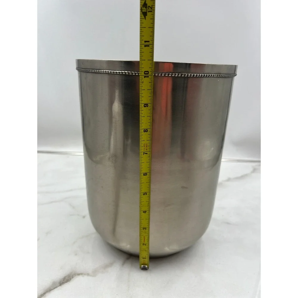 Vintage Brushed Silver Trash Can Bin Beaded Rim Made in India